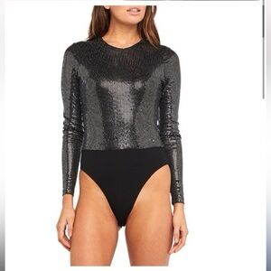 Bardot Black and Silver Sequin Bodysuit